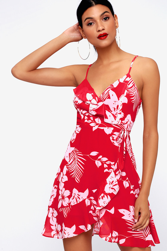 Cute Red Dress - Tropical Print Dress ...